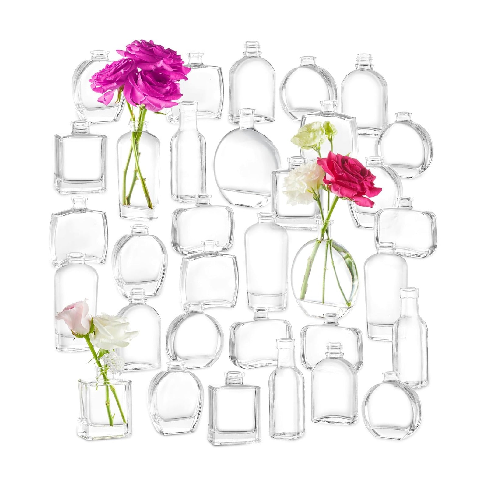 Glass Small Bud Vases Set / Clear / Set of 33