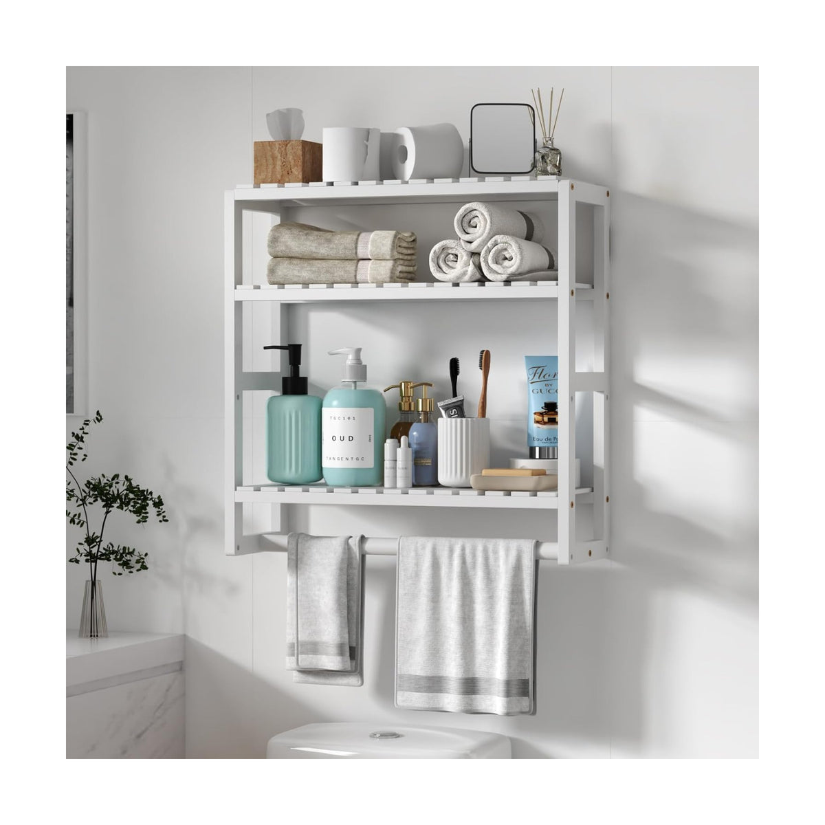 Galood Over The Toilet Storage Bathroom Shelves Wall Mounted 3 Tier White | Space Saver Corner Shelf Organizer Bamboo