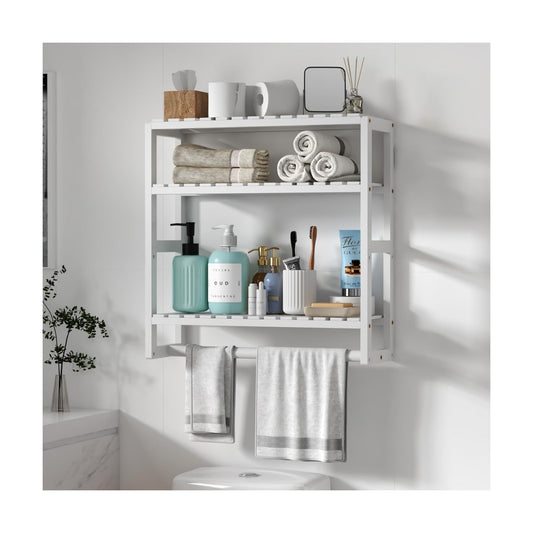 Galood Over The Toilet Storage Bathroom Shelves Wall Mounted 3 Tier White | Space Saver Corner Shelf Organizer Bamboo