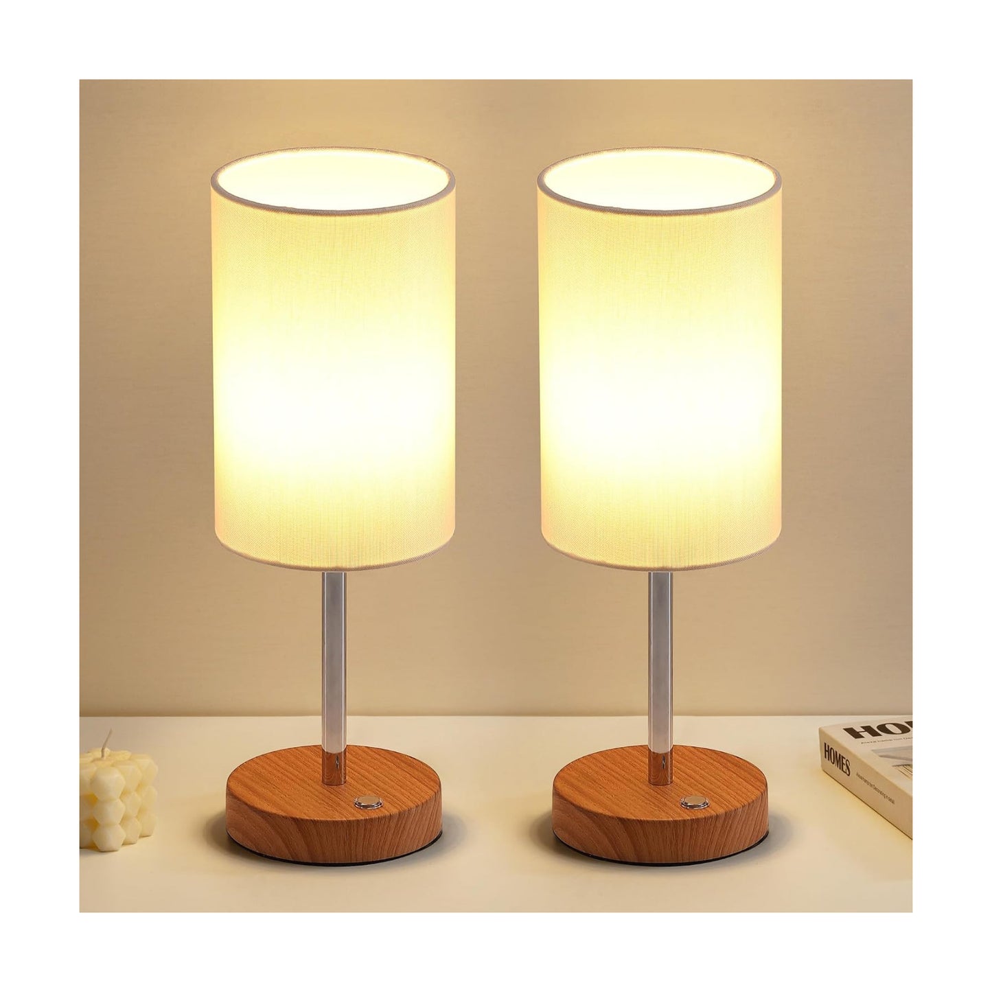 KDG Simple Cordless Table lamp, Portable Bedside 4000mAh LED Desk Lamp | Chrome / Wood-Grain, 3 Brightness Levels