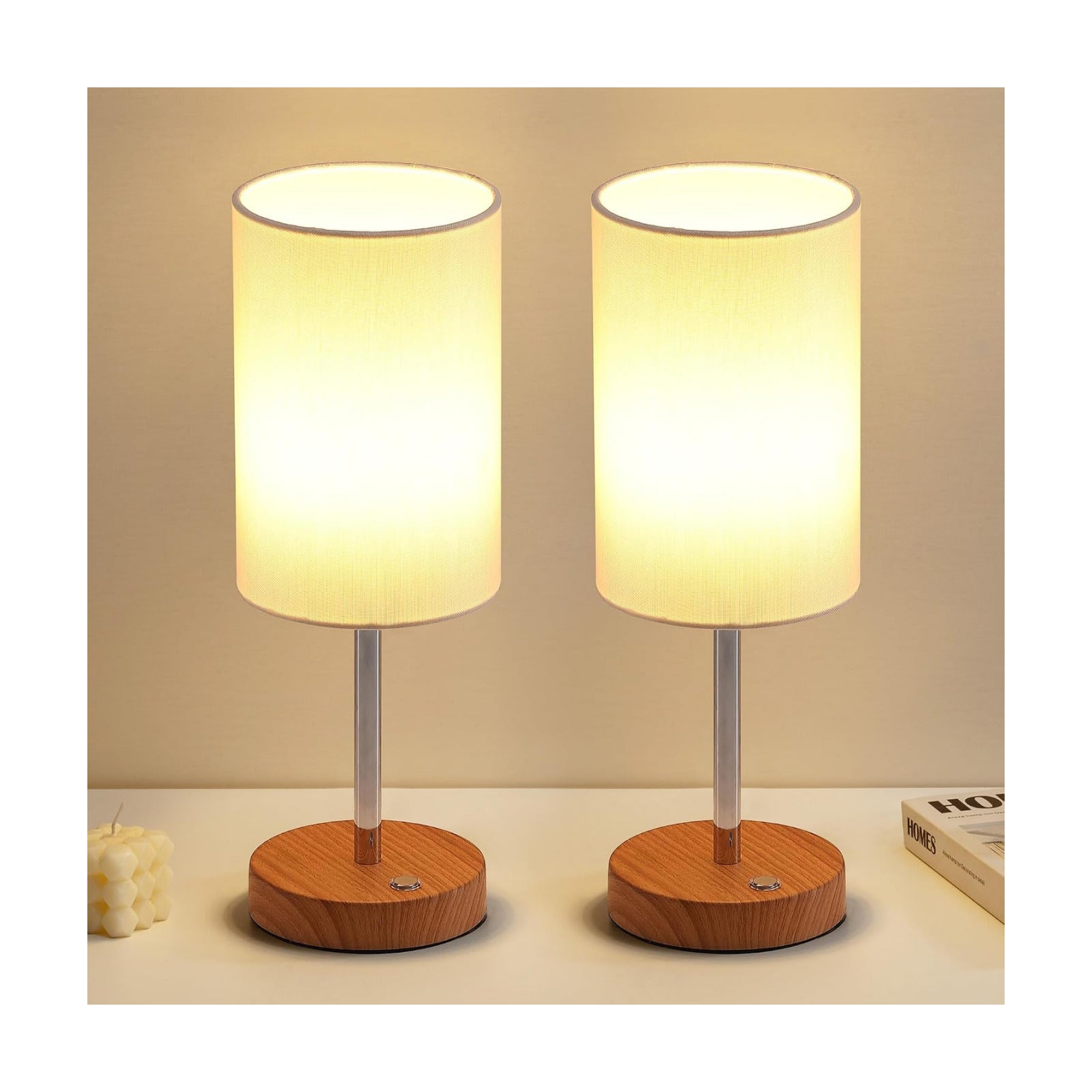 KDG Simple Cordless Table lamp, Portable Bedside 4000mAh LED Desk Lamp | Chrome / Wood-Grain, 3 Brightness Levels