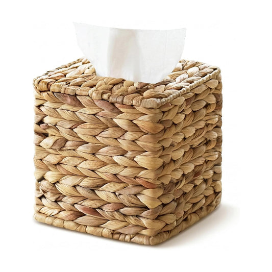 Hand Woven Napkin Box Tissue Holder / Natural Wicker / Square