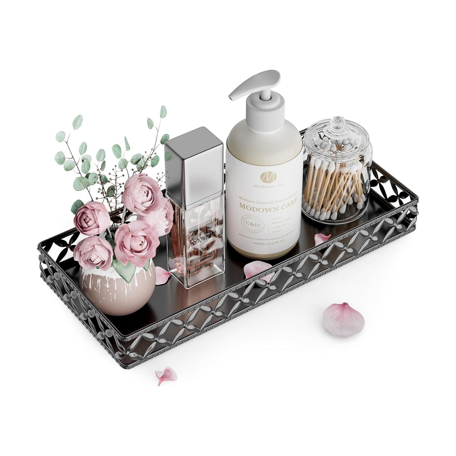 Vanity Tray / Rectangle Floral-black / 11 Inch