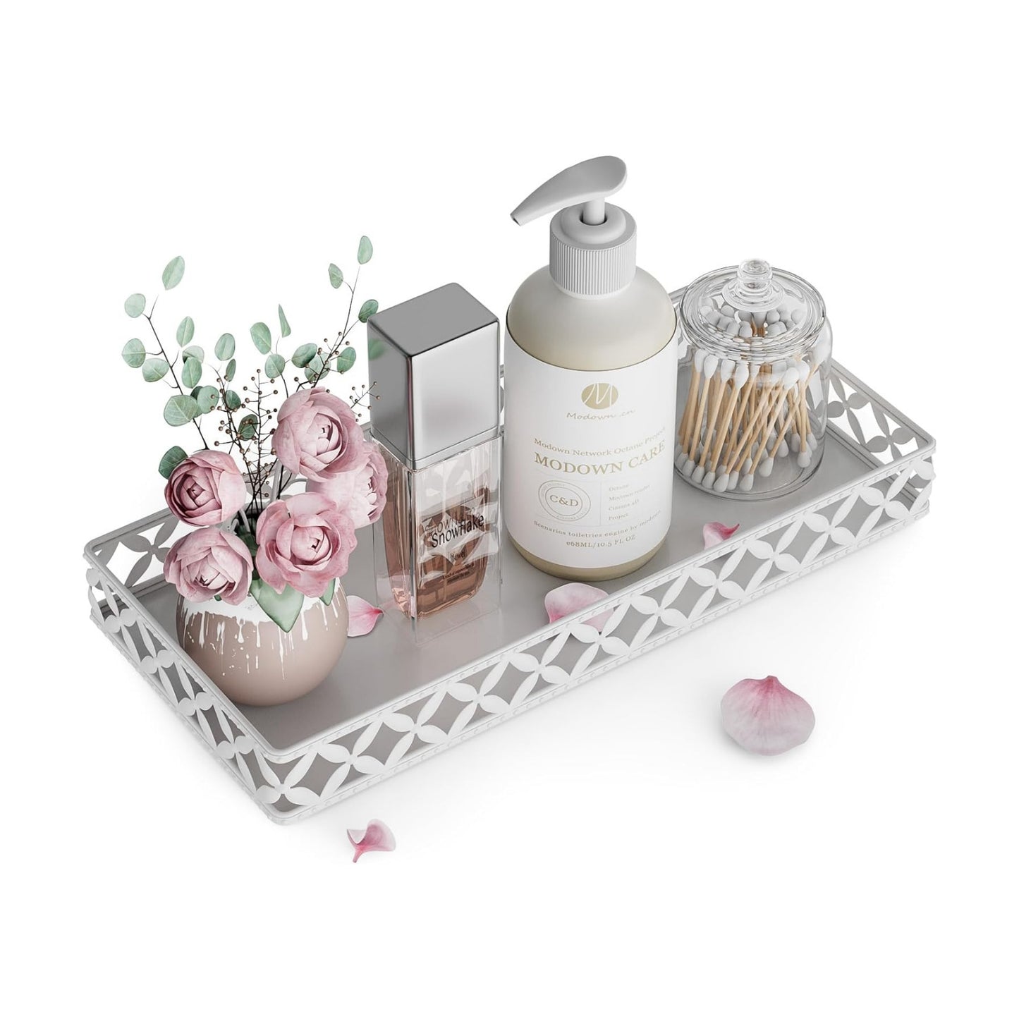 Bathroom Vanity Tray / Rectangle Floral-white / 11 Inch