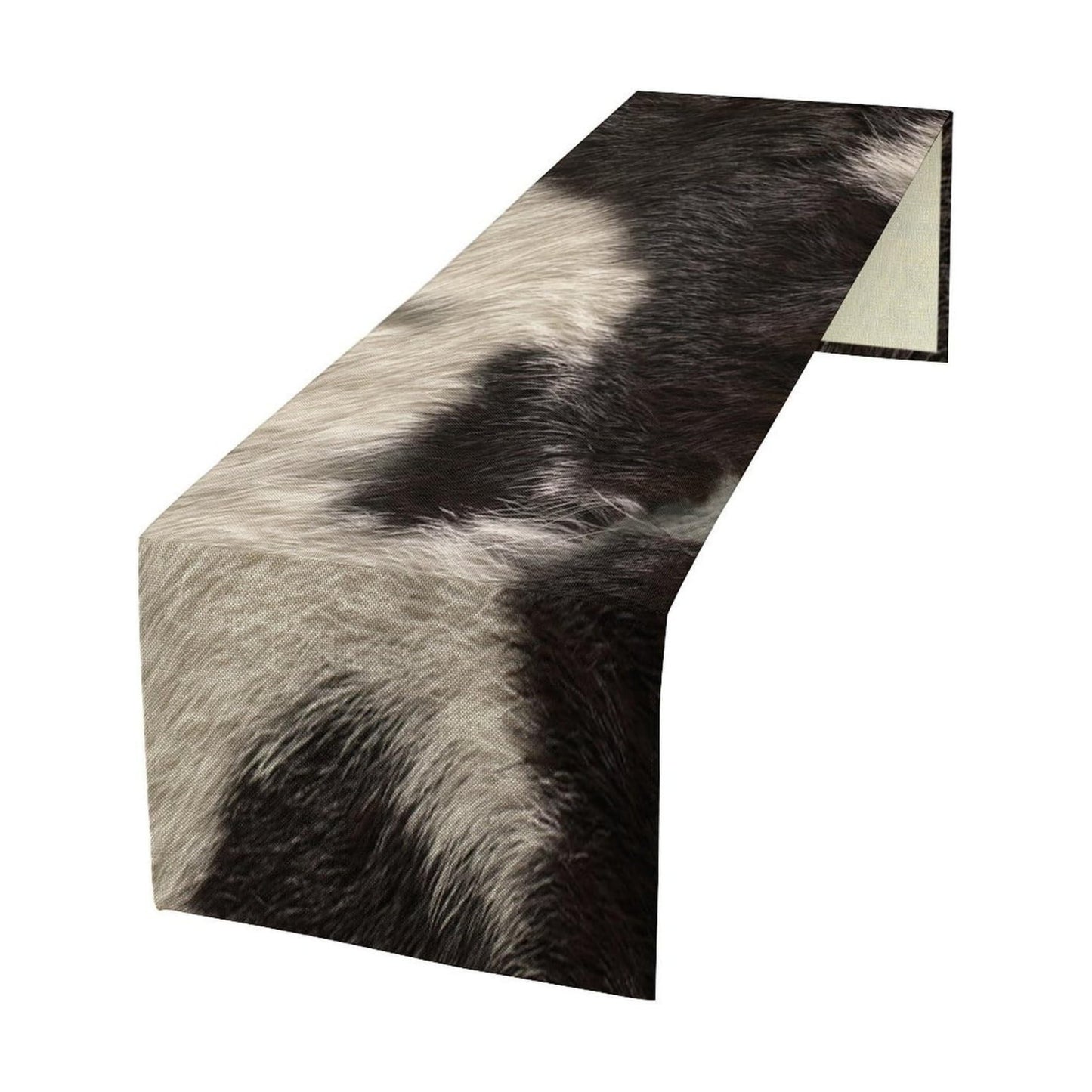 Cowhide Table Runner Black and White Milk Cow Western Style 3D Cow Fur Skin Texture Table Runner for Living Room