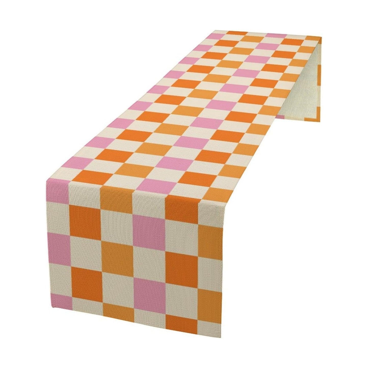 Hippie Table Runner Vintage Geometric Square Grid Yellow Orange Pink 1960s 1970s Retro Country Farmhouse Dinner Runner