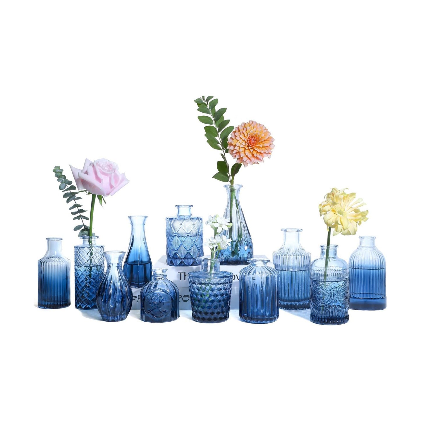 Glass Blue Bud Vases / Standard-blue / Set of 12