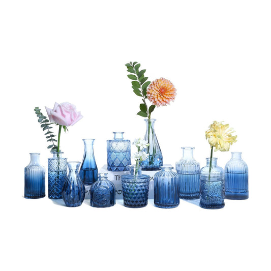 Glass Blue Bud Vases / Standard-blue / Set of 12