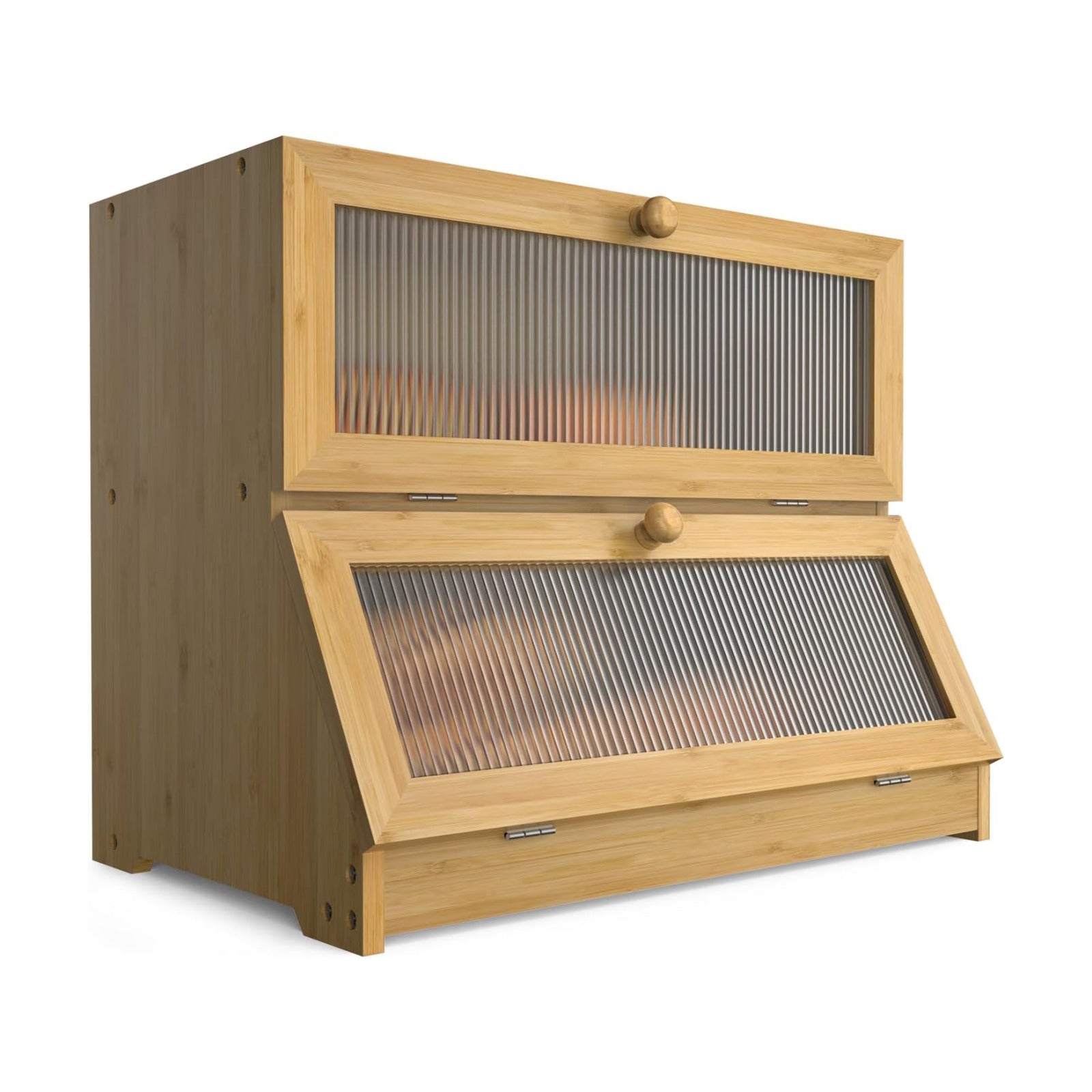 LOHASOK Bread Box for Kitchen Countertop, Wood Color | 2-layer, Bamboo, Large, Farmhouse Bread Container Holder