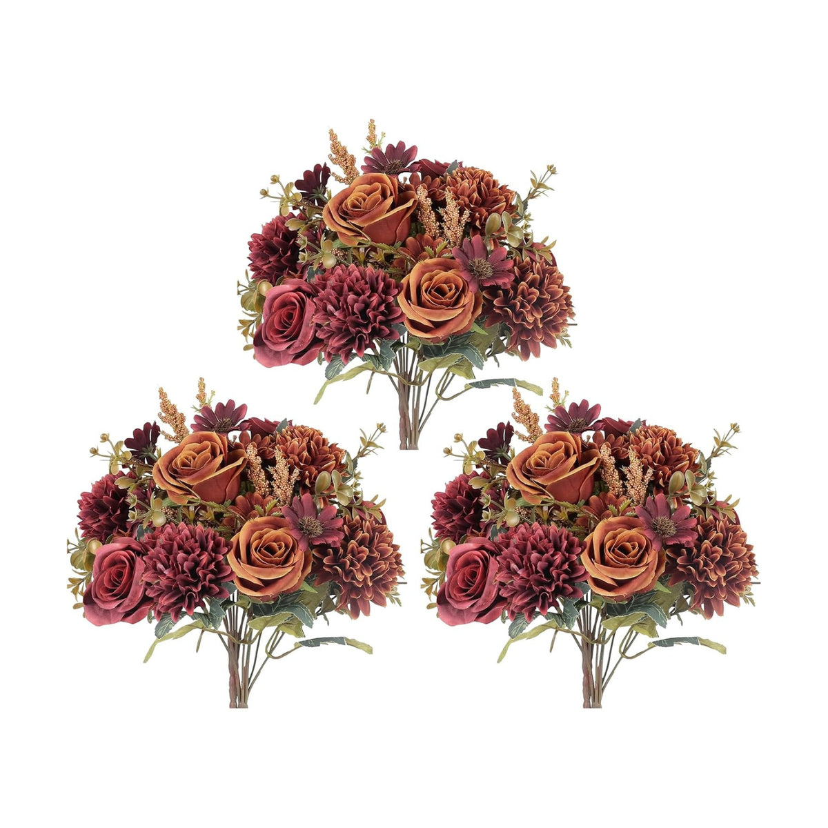 GTIDEA 6 Pcs Artificial Fall Flowers Silk Fall Bouquet Fake Rose Orange