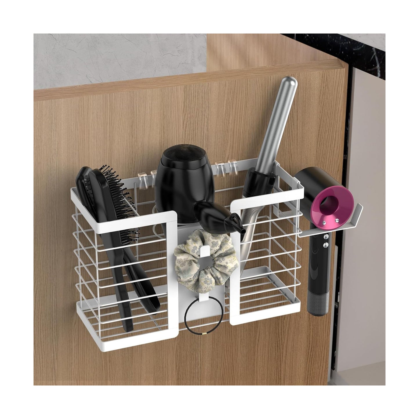 FUNKYLEE Bathroom Organizers and Storage, 3 in 1 Metal Wall Mount for Flat Iron, Curling Iron, Straightener, Hair Care
