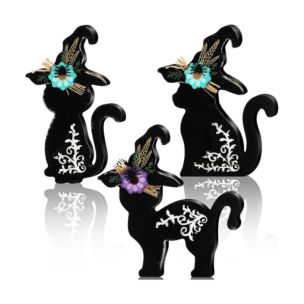 Redbaker 3 Pcs Halloween Wooden Decorations Indoor Black Cat Table Decor