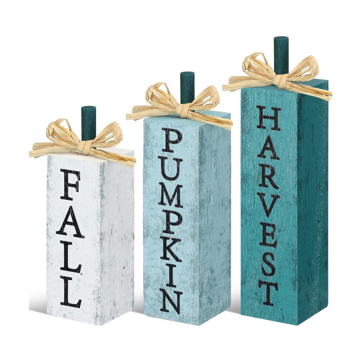 Redbaker 3 Pcs Blue Fall Pumpkin Decor, Wood Fall Decorations for Home