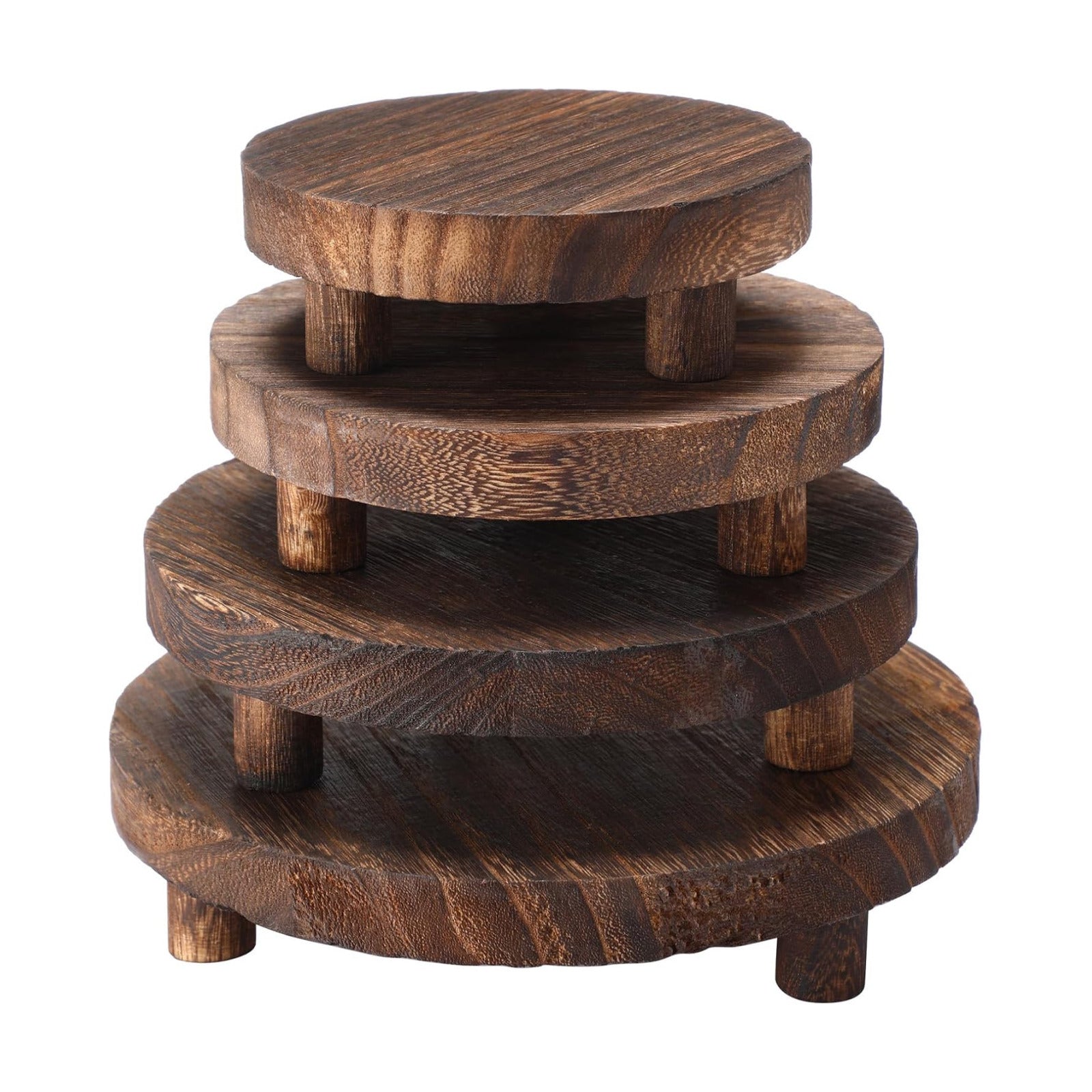 Wooden Risers for Display Wood Pedestal Stand Mini Tray Stand Round Wooden / Brown / Set of 4