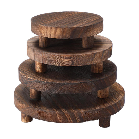 Wooden Risers for Display Wood Pedestal Stand Mini Tray Stand Round Wooden / Brown / Set of 4