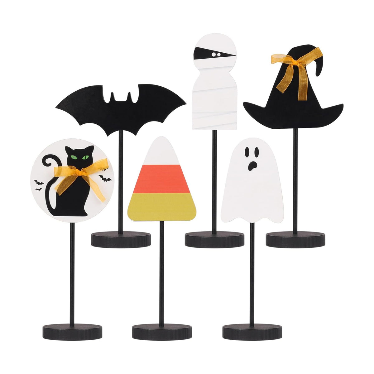6PCS Wooden Halloween Tabletop Decorations for Home Indoor Centerpieces