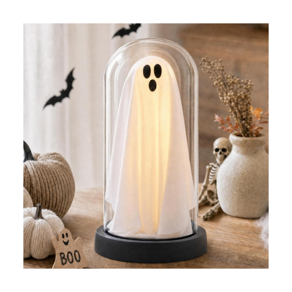 Halloween Decor-Halloween Decorations Indoor-Light Up Ghost in Glass Cloche