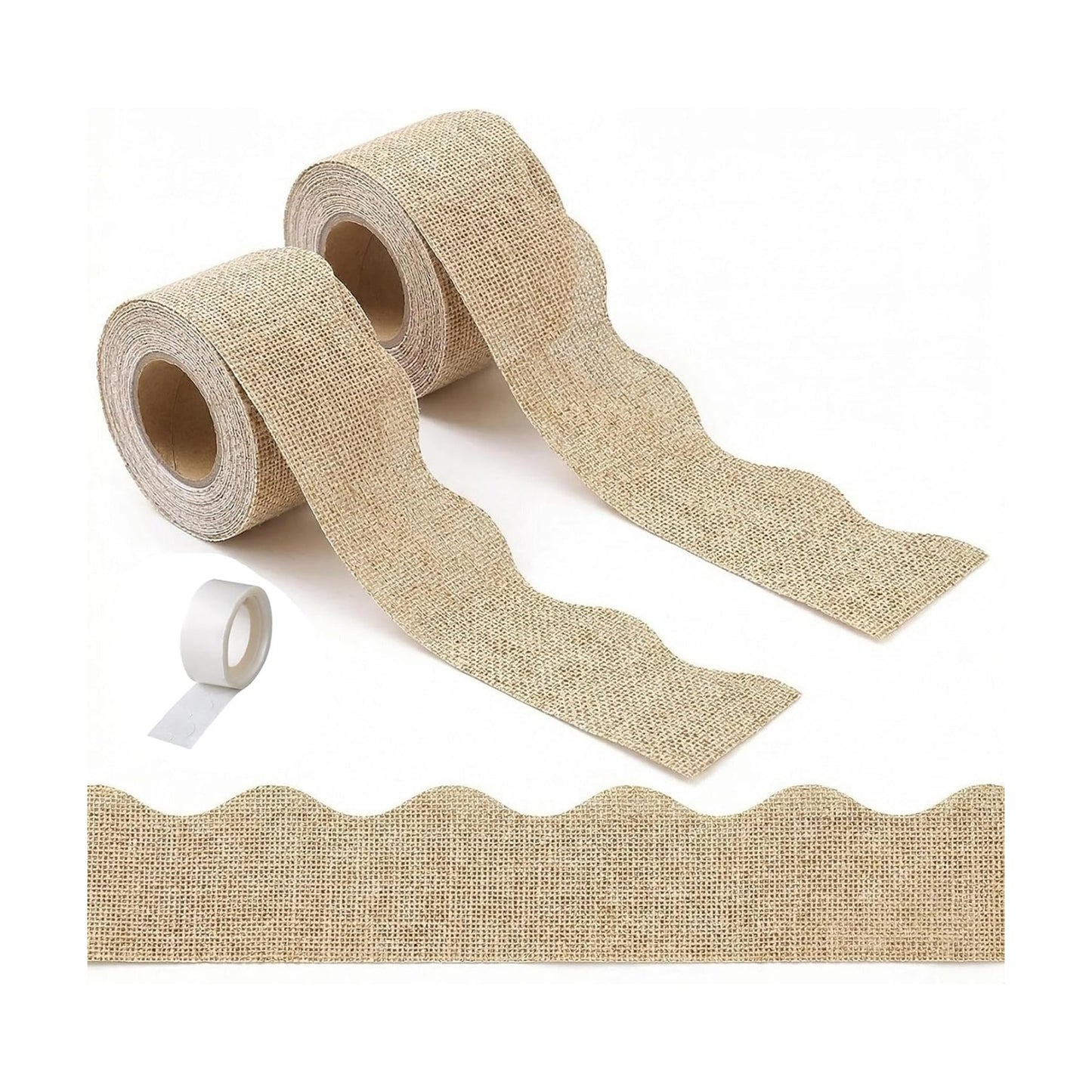 Scalloped Border Trim / Burlap / White