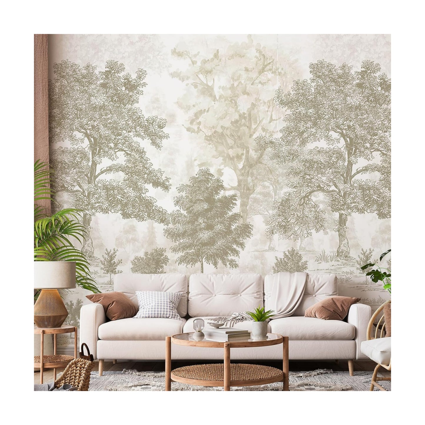 Vintage Forest Wall Murals Peel and Stick " Tree Wallpaper / 148 x 98 / Neutral / Beige