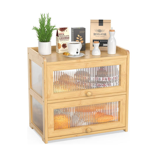 BAMBANG Extra Large Bamboo Bread Box for Kitchen Counter, Double Layer Bread Storage Container Farmhouse Bread Box with