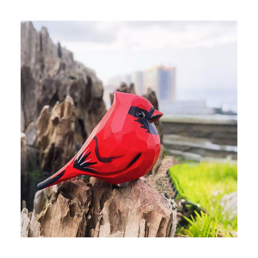 Hand-Carved Wooden Northern Cardinal Figurine / Red