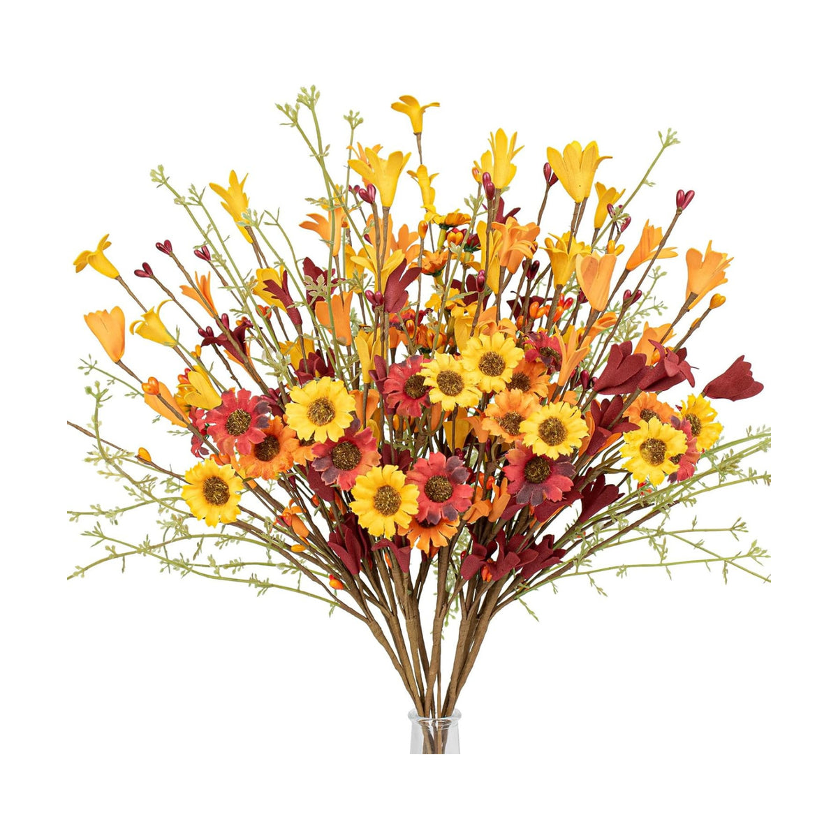 JINGHONG Artificial Fall Flowers 12 Pack Floral Picks 17" Tall Forsythia Stems with Berries for Autumn Flower Arrangements Centerpieces Indoor Outdoor Decorations
