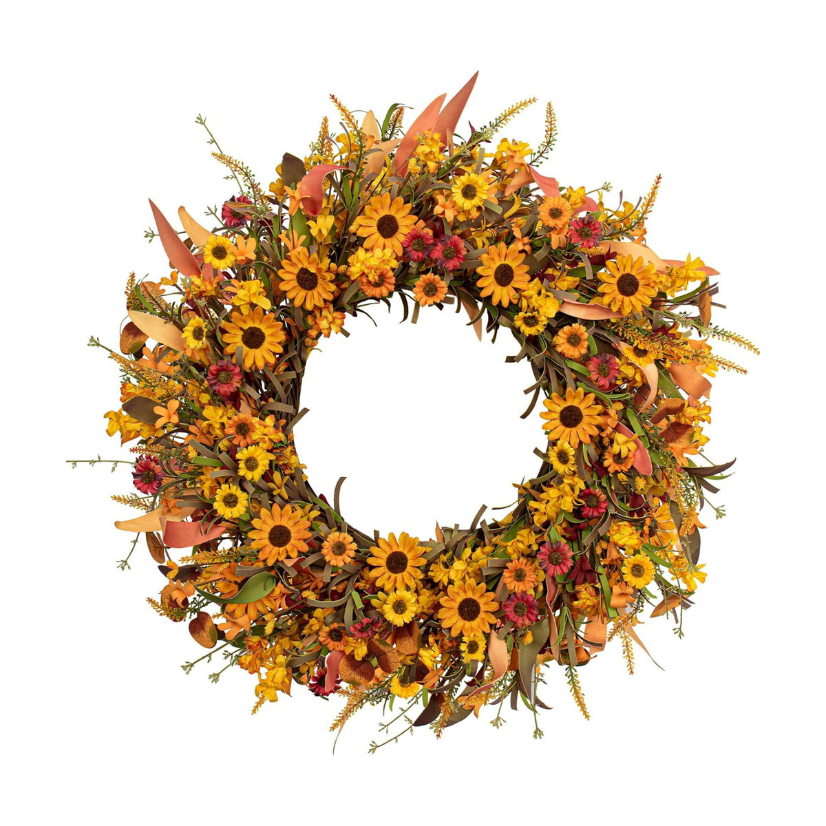 J'FLORU Artificial Fall Wreath 22 Inch Fall Wreaths for Front Door Autumn Porch Farmhouse Thanksgiving Day Harvest Festival
