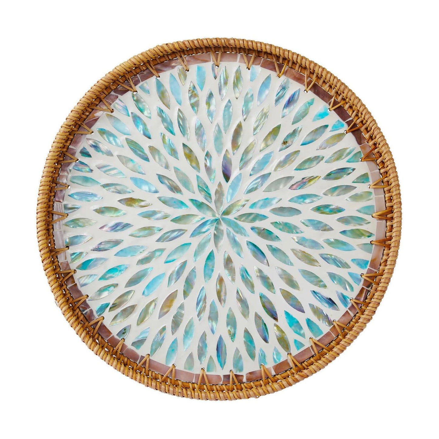 14" Large Rattan Serving Tray / Galaxy Blue / Set of 14