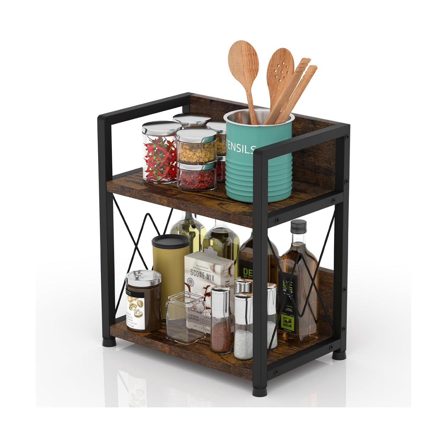 Aduanbang Coffee Bar Accessories Organizer, 2 Tier Wooden Kitchen Counter Shelf, Coffee Organizer Station for