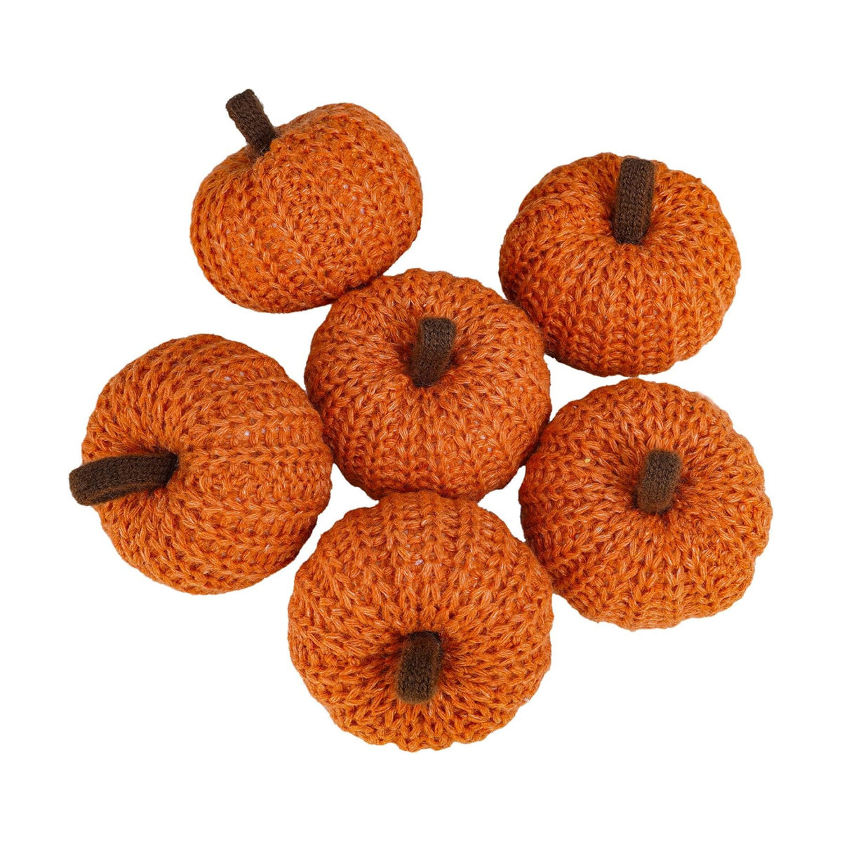 Winlyn Set of 6 Faux Fall Orange Crochet Pumpkins - Small Knit Foam Pumpkins for Rustic Farmhouse Decor, Harvest, Thanksgiving, Halloween, Autumn Table, Bowl, Tiered Tray, Mantel