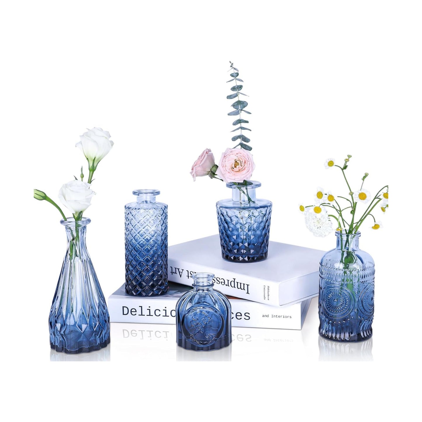 Navy Blue Glass Bud Vases / Standard-blue / Set of 5