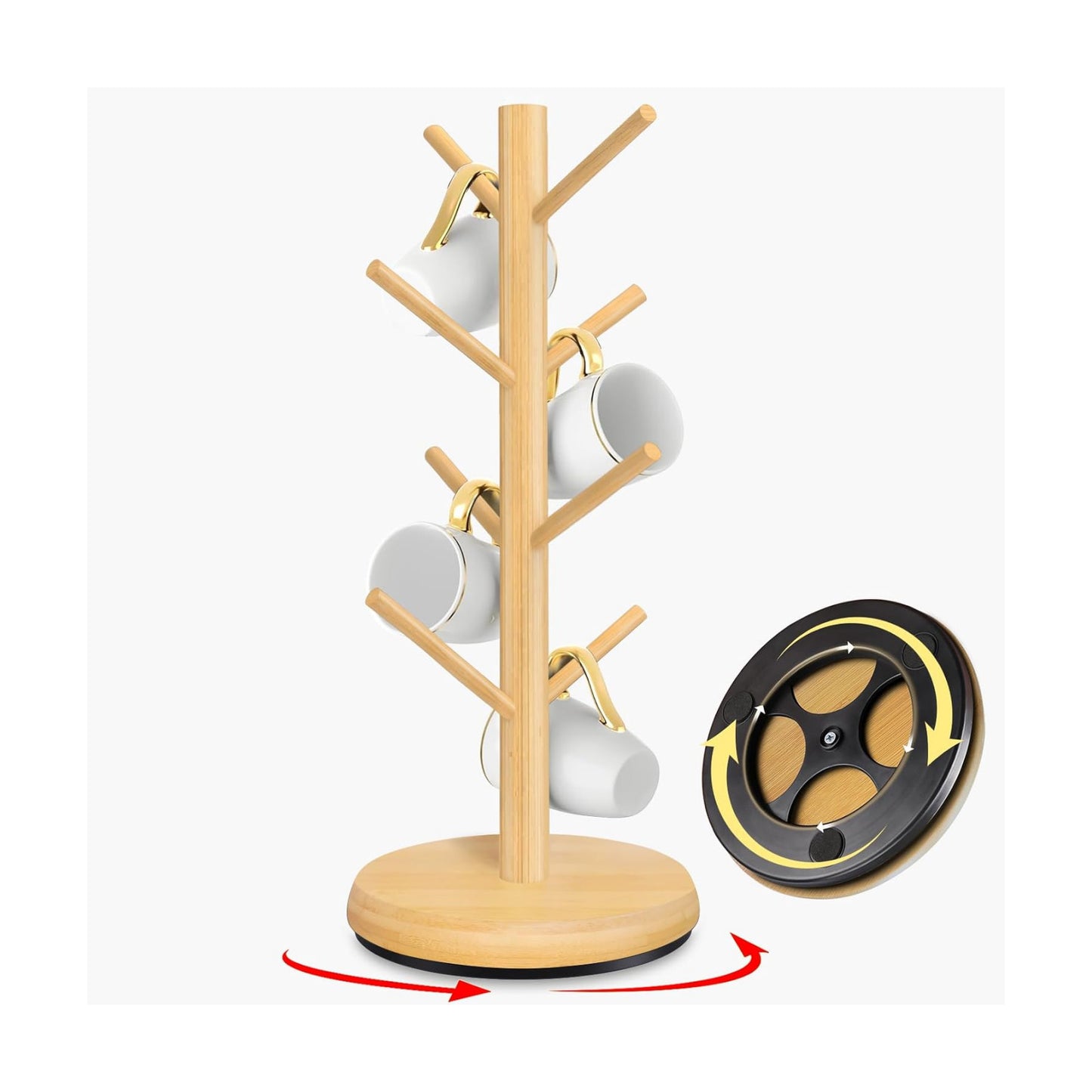 Mug Holder Tree,New Upgraded 360° Rotated 8 Hooks Coffee Cup Holder for Counter,Wood Coffee Mug Rack Standing for Coffe