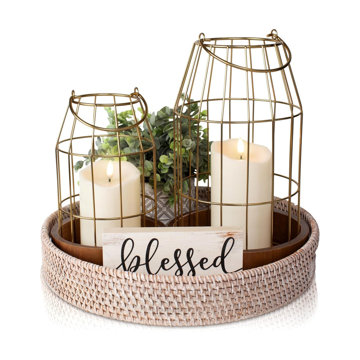 Rustic Farmhouse Lantern Decor Set of 2 - Stylish Decorative Lanterns | Modern Indoor/outdoor Coffee Table Decor for