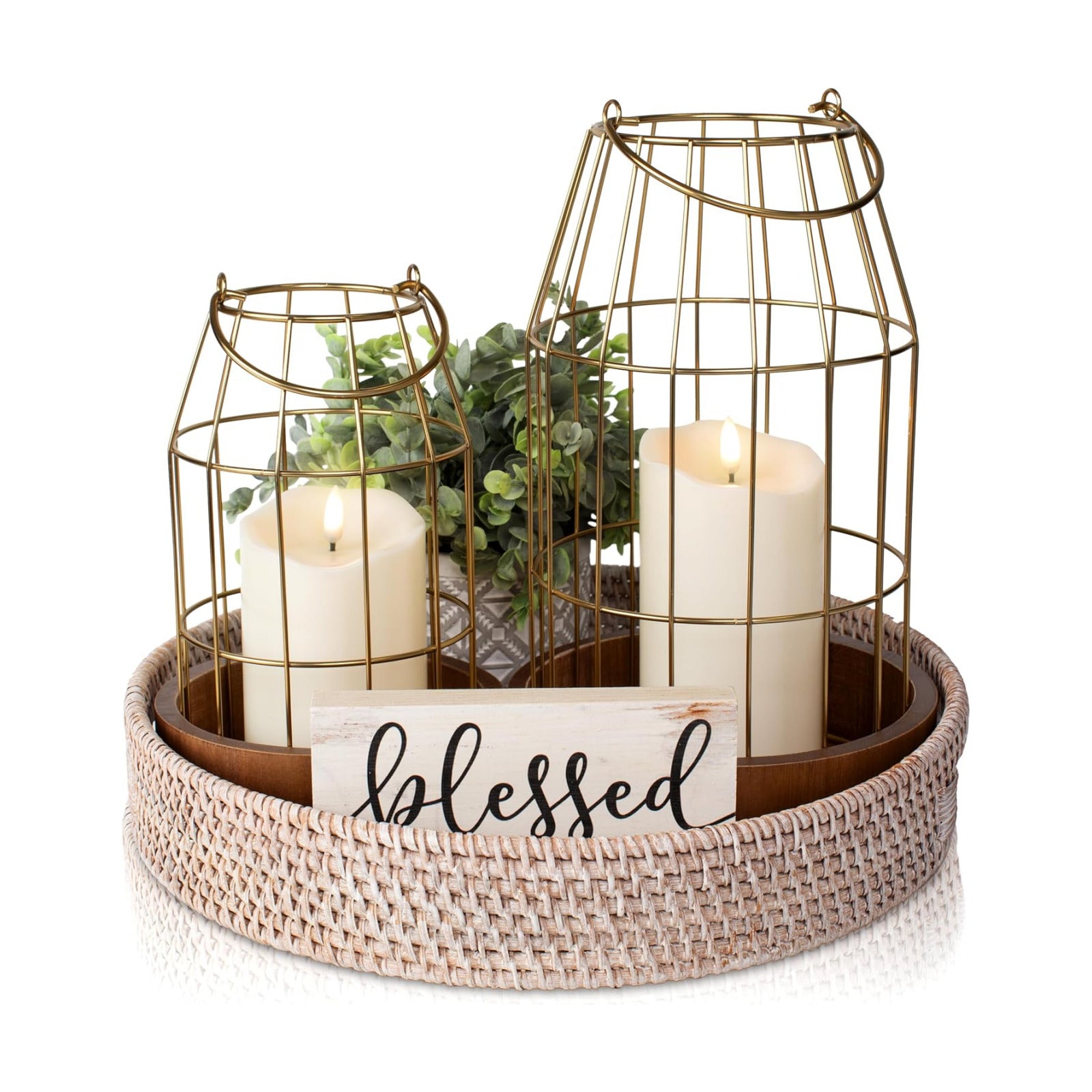 Rustic Farmhouse Lantern Decor Set of 2 - Stylish Decorative Lanterns | Modern Indoor/outdoor Coffee Table Decor for
