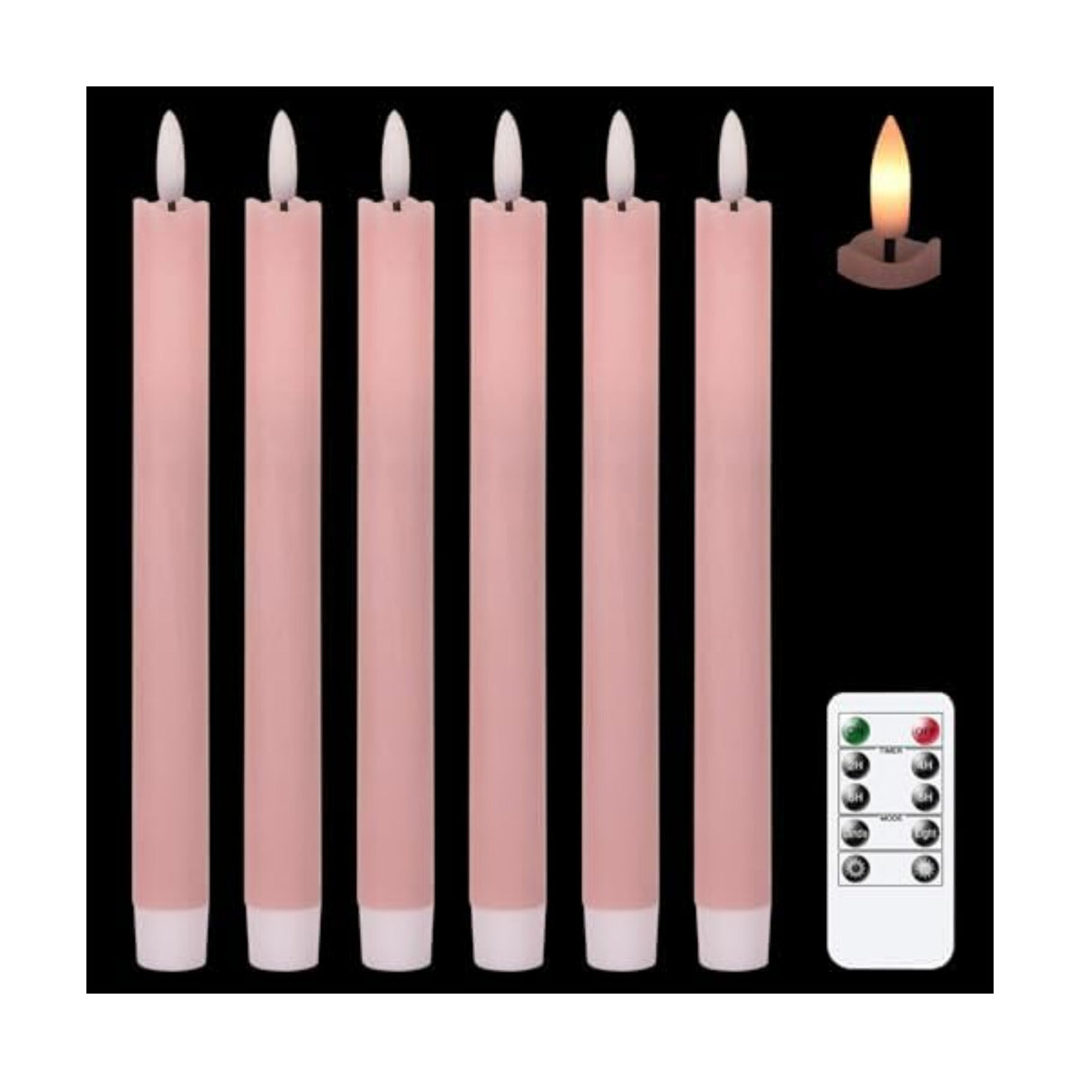 GenSwin Flameless Taper Candles LED Battery Operated Remote Timer Pink
