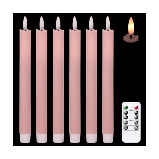 GenSwin Flameless Taper Candles LED Battery Operated Remote Timer Pink