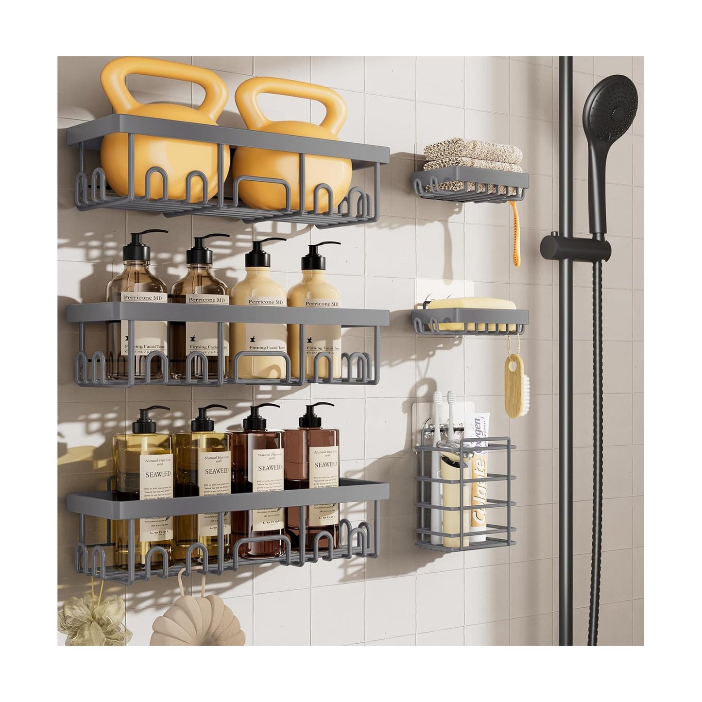 Veken 6-Pack Rustproof & Waterproof Shower Caddy, Adhesive Shelves Rack, Large Capacity Bathroom, College Dorm &