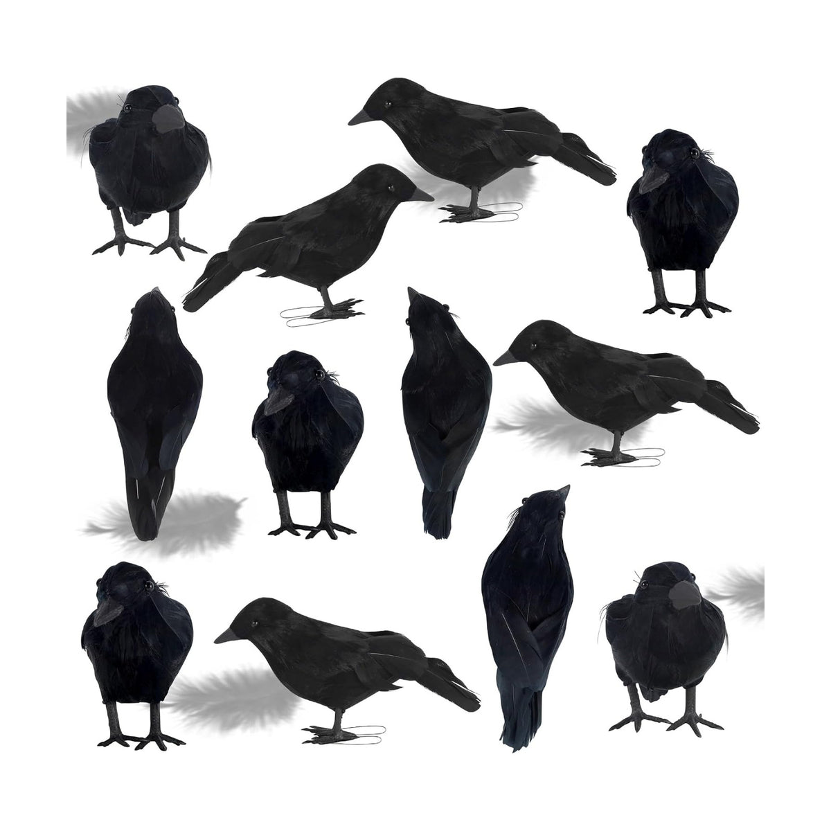 ATDAWN Halloween Birds, Black Feathered Crows, Realistic Looking Halloween Birds Decoration Birds, 6.2" (12)