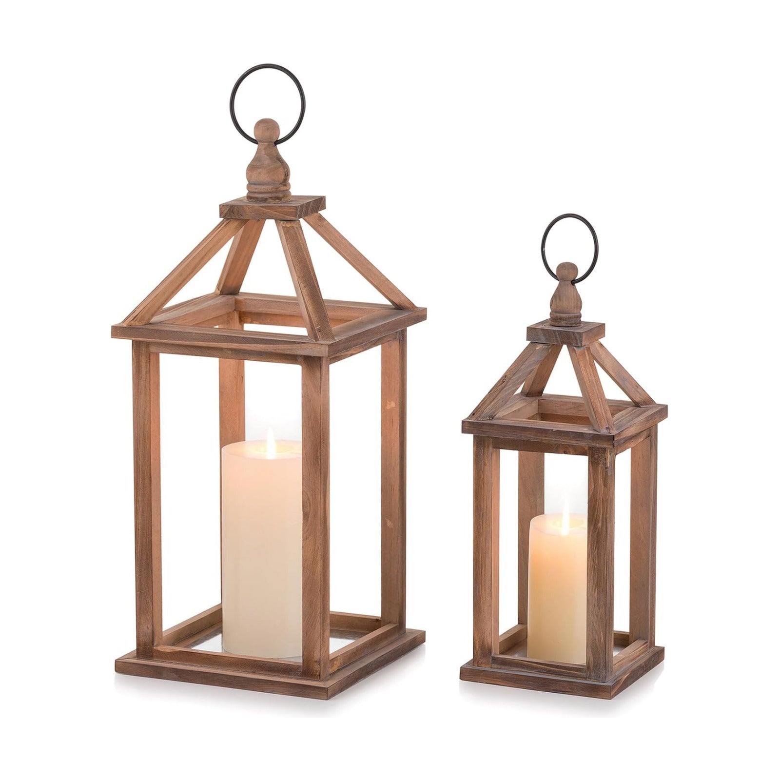 Romadedi Wood Candle Lantern Decorative, Brown, Rustic Decor Set of 2 | Farmhouse Wooden Lanterns, Decorative Candle