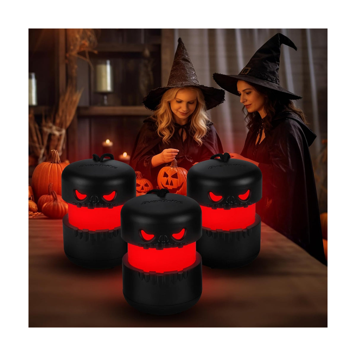 EverBrite 3-Pack Halloween Collapsible Skeleton Lantern, Two Color Changing