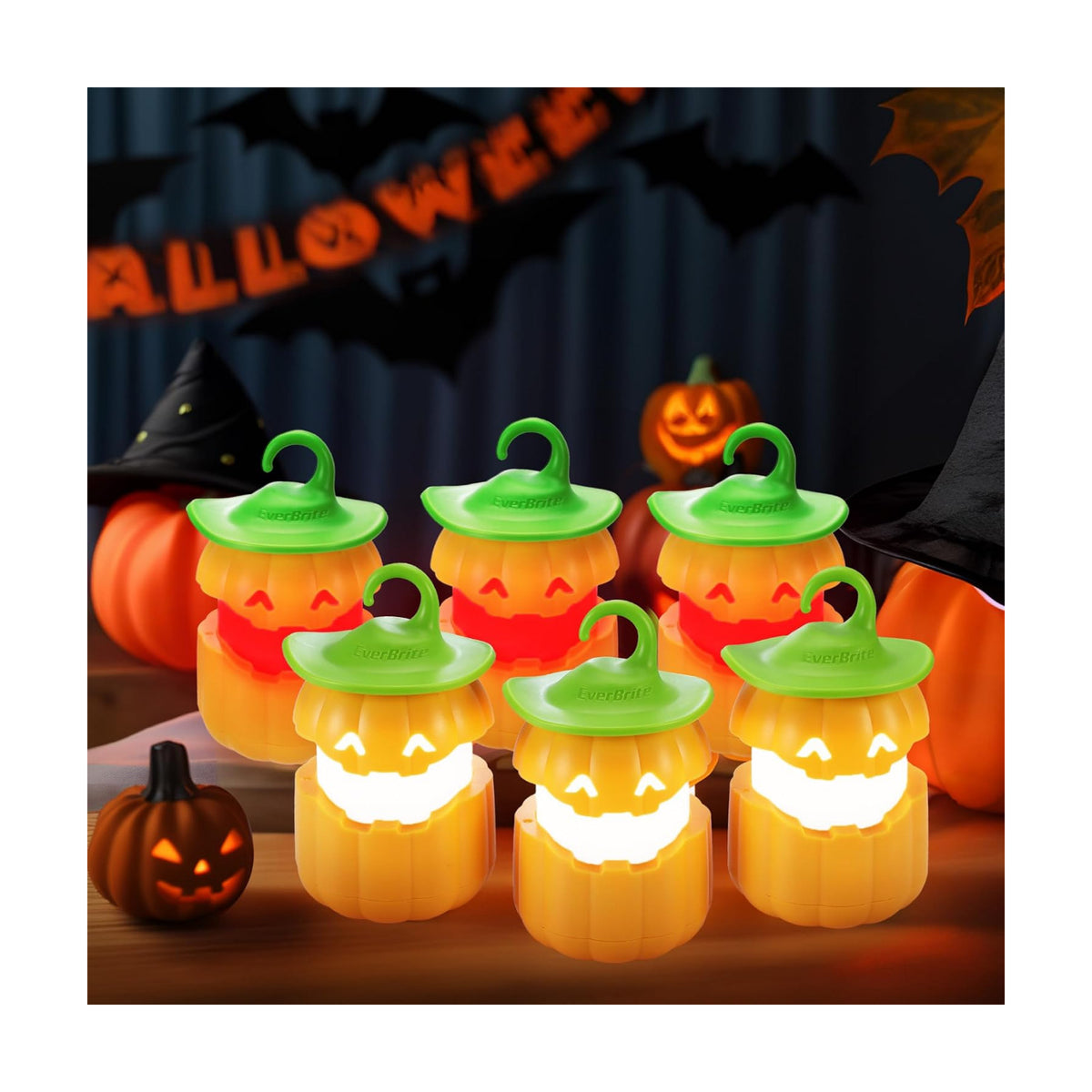EverBrite 6-Pack Halloween Pumpkin Lantern, Collapsible Light up Pumpkins
