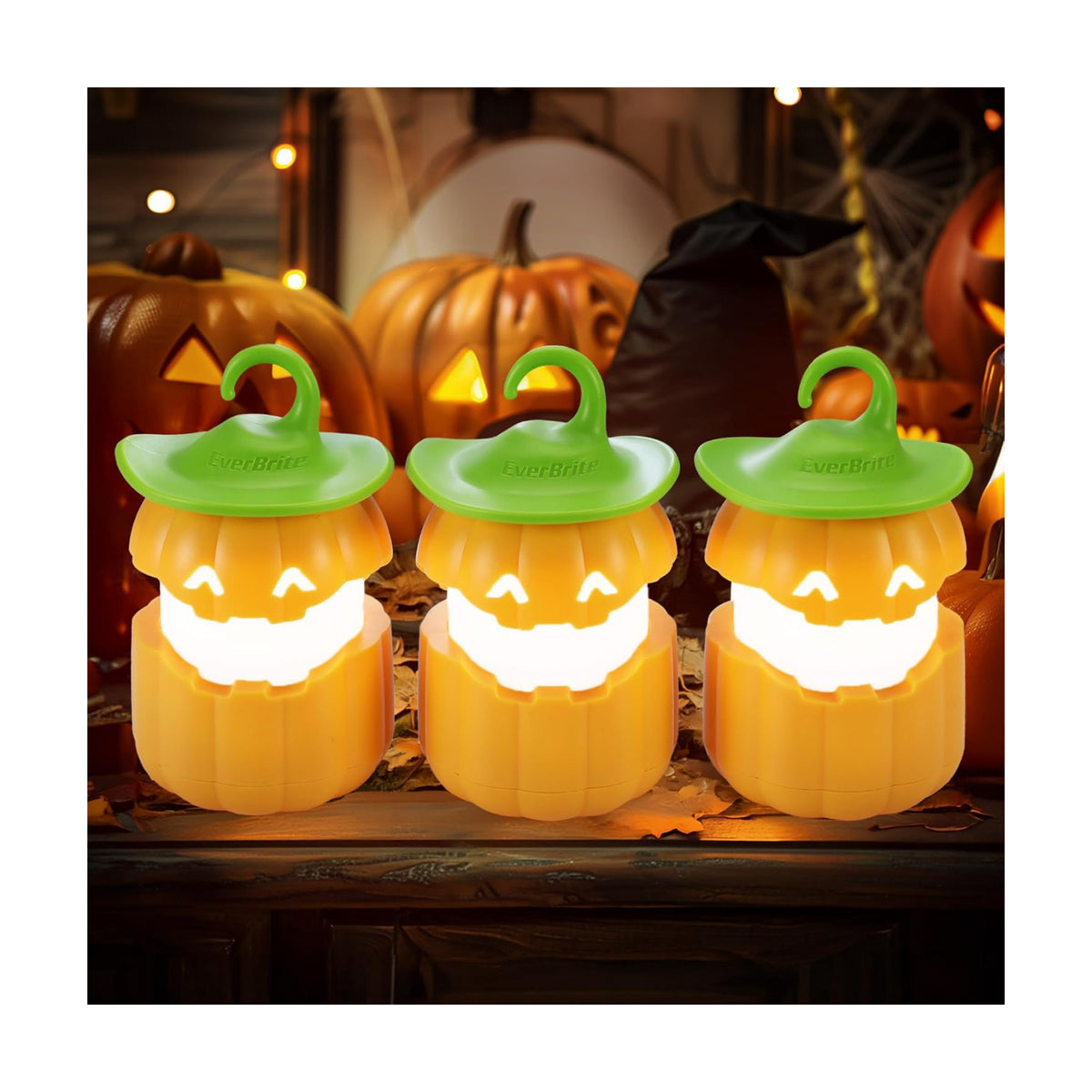 EverBrite 3-Pack Halloween Collapsible Pumpkin Lantern, Two Color Changing