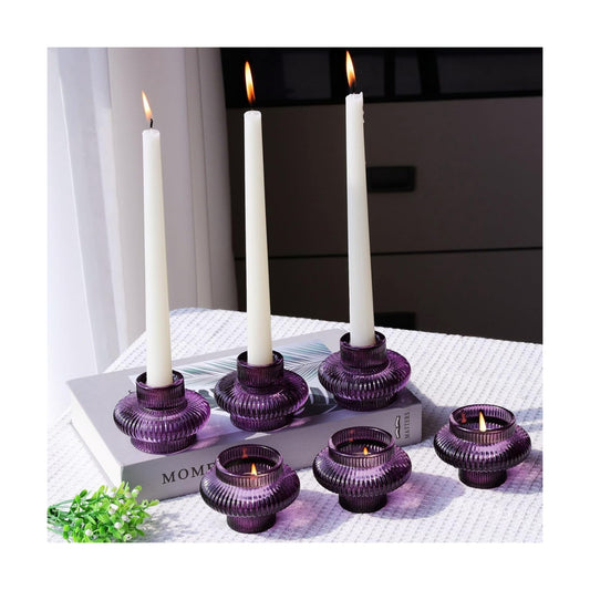 VOHO Set of 6 Purple Taper Candle Holders for Halloween Thanksgiving Gifts