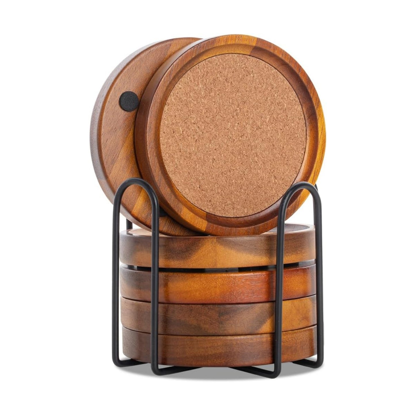 Holder / Acacia Wood Cork Coasters / Brown / Set of 6