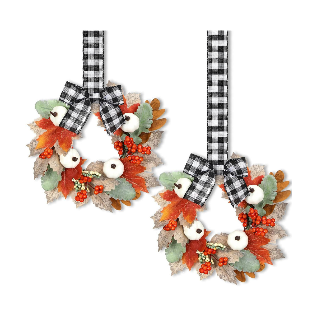 Syhood 2 Pcs 9 Inch Small Fall Wreath for Cabinet Mini Fall Wreath