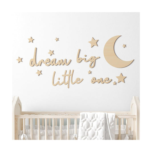 Moon and Stars Nursery Decor Dream Big Little One Wall Decor Boho Neutral / Wood Color / Set of 15
