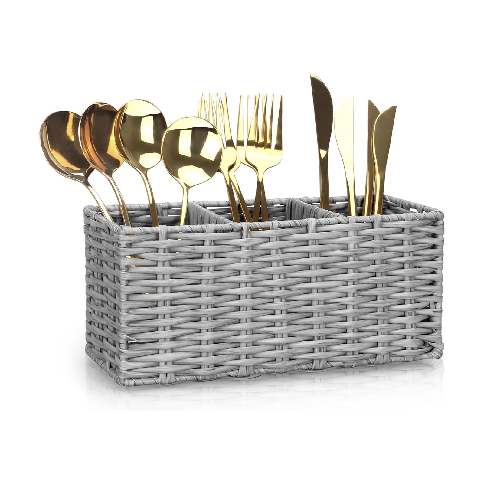 Grey Plastic Cutlery Silverware Holder Small Utensil Organizer Holders / 9.5"lx4"hx3.3"w / Gray