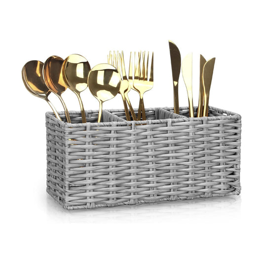 Grey Plastic Cutlery Silverware Holder Small Utensil Organizer Holders / 9.5"lx4"hx3.3"w / Gray