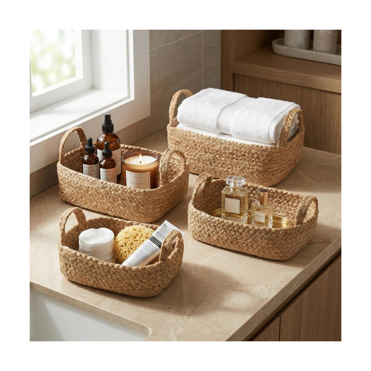 Storage Basket / Jute Rope Baskets / Natural / Set of 4