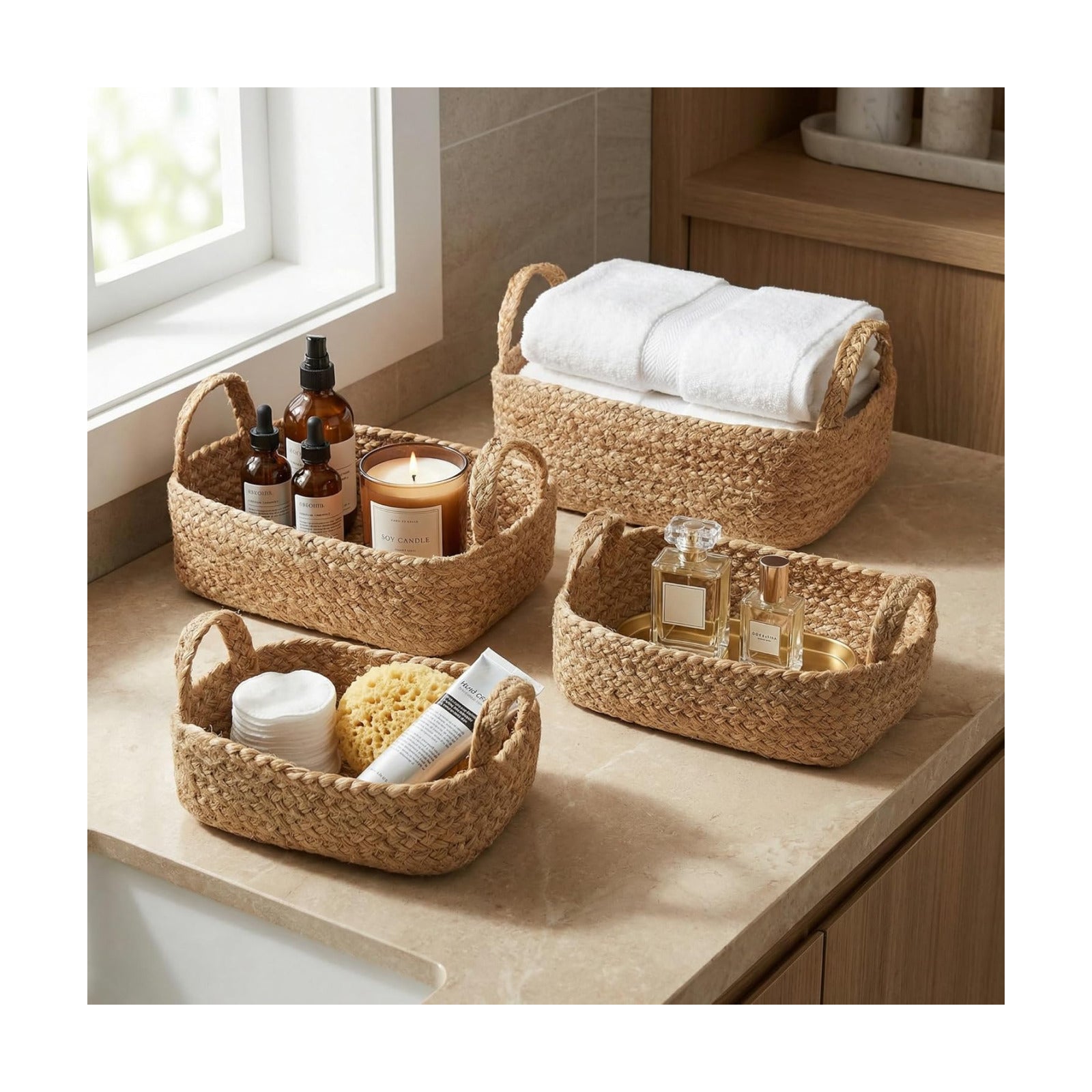 Storage Basket / Jute Rope Baskets / Natural / Set of 4